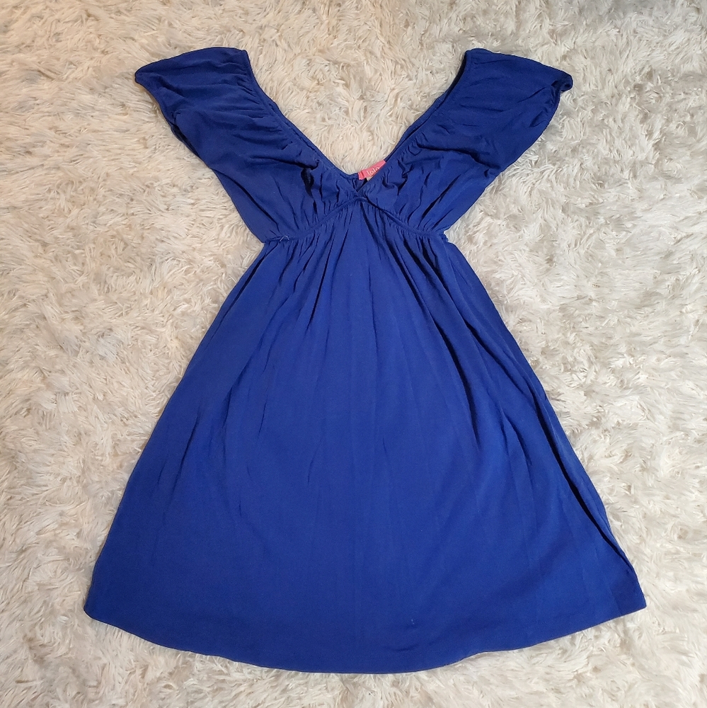 Blue Deep-V Flowy Dress